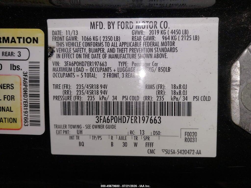 3FA6P0HD7ER197663 2014 FORD FUSION photo no. 9
