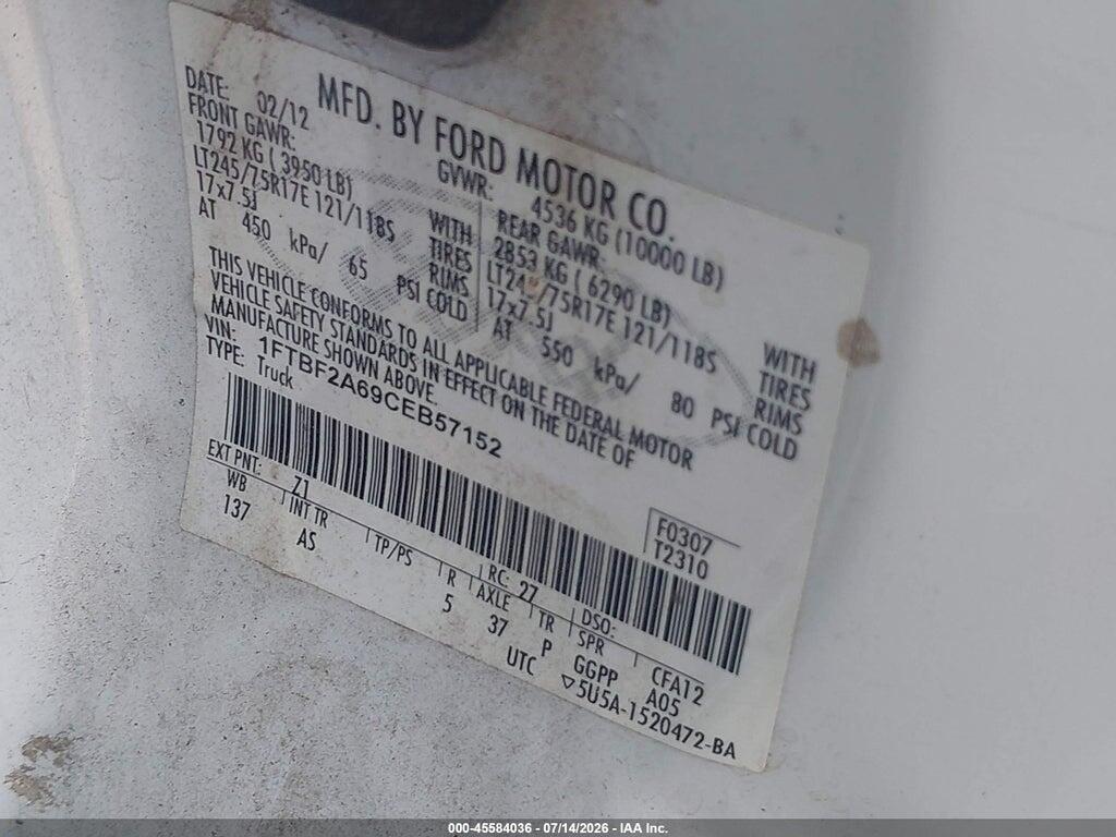 1FTBF2A69CEB57152 2012 FORD SUPER DUTY F-250 SRW photo no. 9
