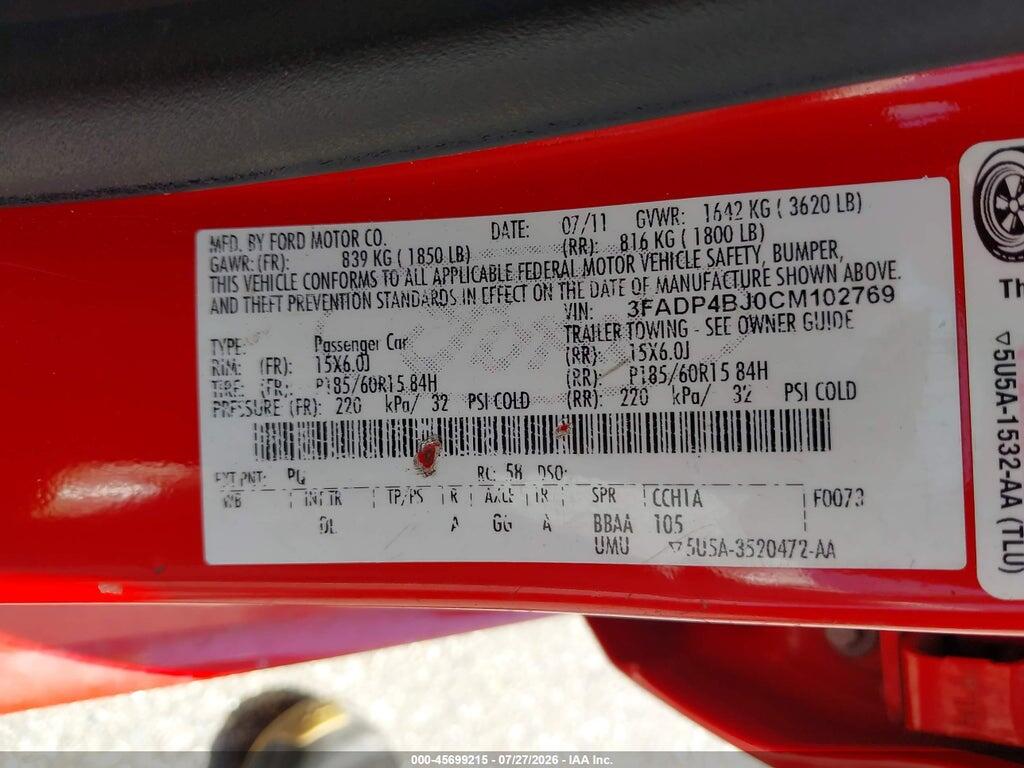 3FADP4BJ0CM102769 2012 FORD FIESTA photo no. 9
