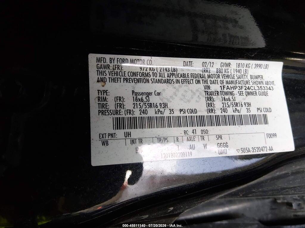 1FAHP3F24CL353343 2012 FORD FOCUS photo no. 9