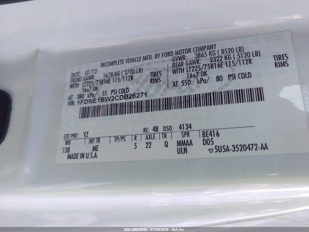1FDNE1BW2CDB26271 2012 FORD E-150 photo no. 9