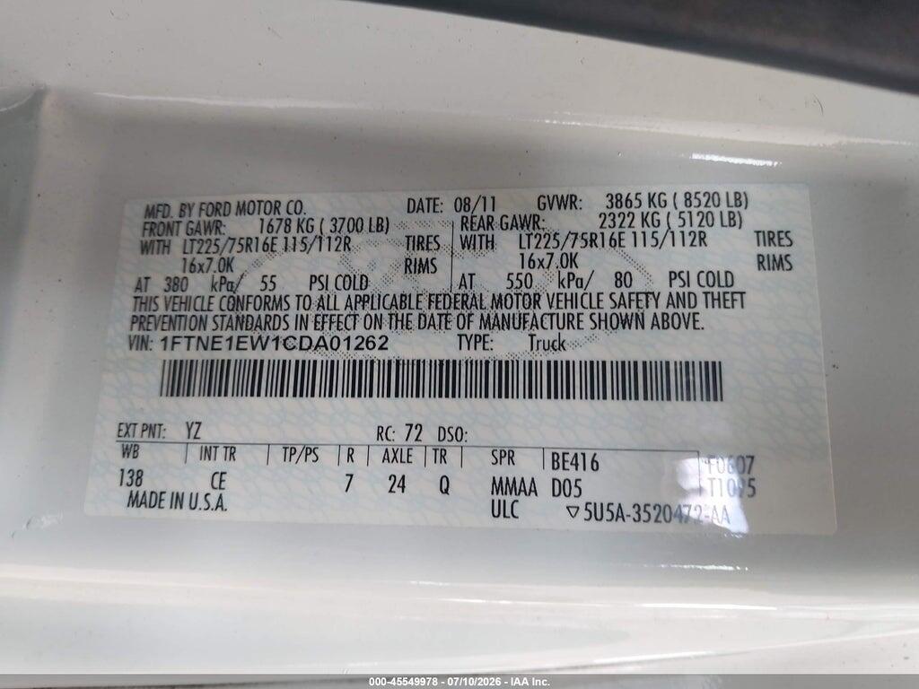 1FTNE1EW1CDA01262 2012 FORD E-150 photo no. 9
