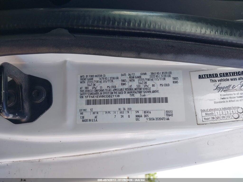 1FTNE1EW8CDB21138 2012 FORD E-150 photo no. 9