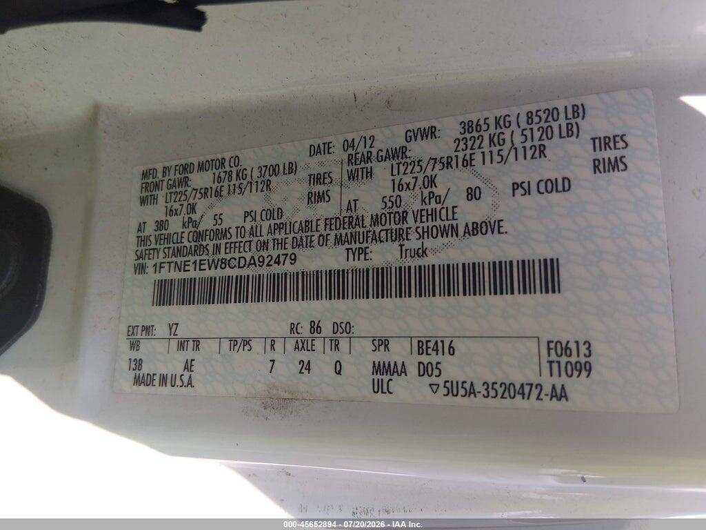 1FTNE1EW8CDA92479 2012 FORD E-150 photo no. 9