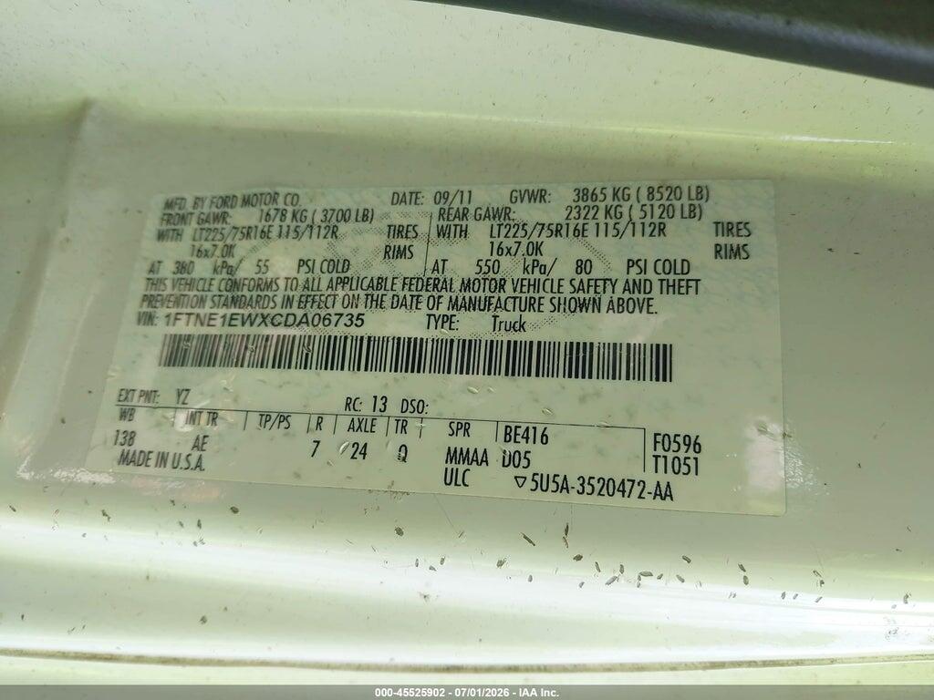 1FTNE1EWXCDA06735 2012 FORD E-150 photo no. 9
