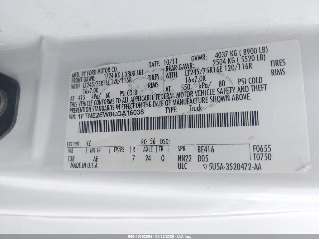 1FTNE2EW8CDA16038 2012 FORD E-250 photo no. 9