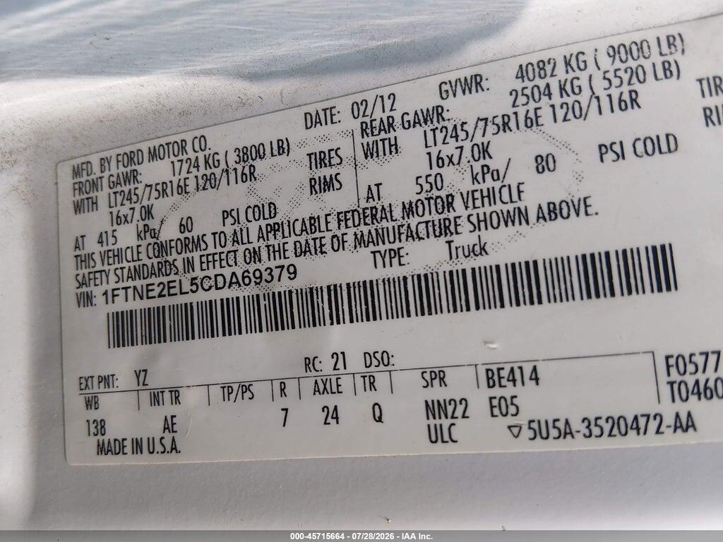 1FTNE2EL5CDA69379 2012 FORD E-250 photo no. 9
