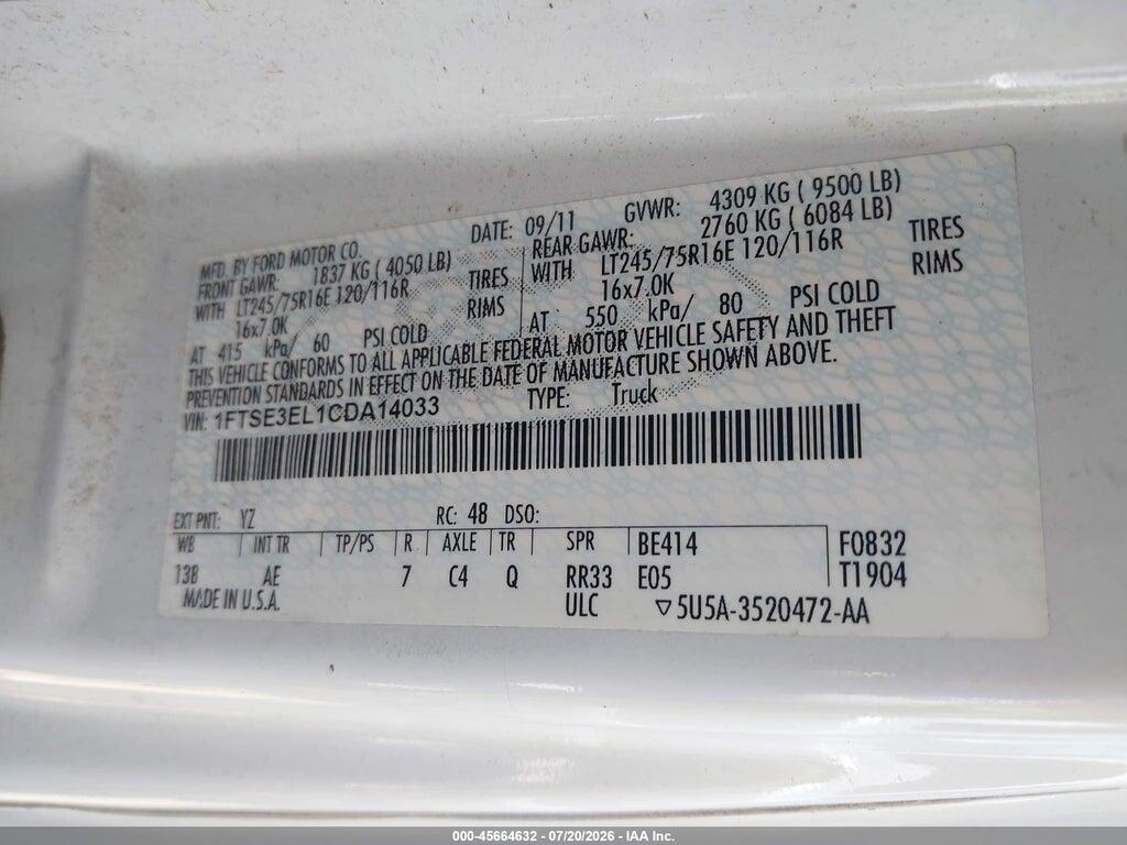 1FTSE3EL1CDA14033 2012 FORD E-350 SUPER DUTY photo no. 9