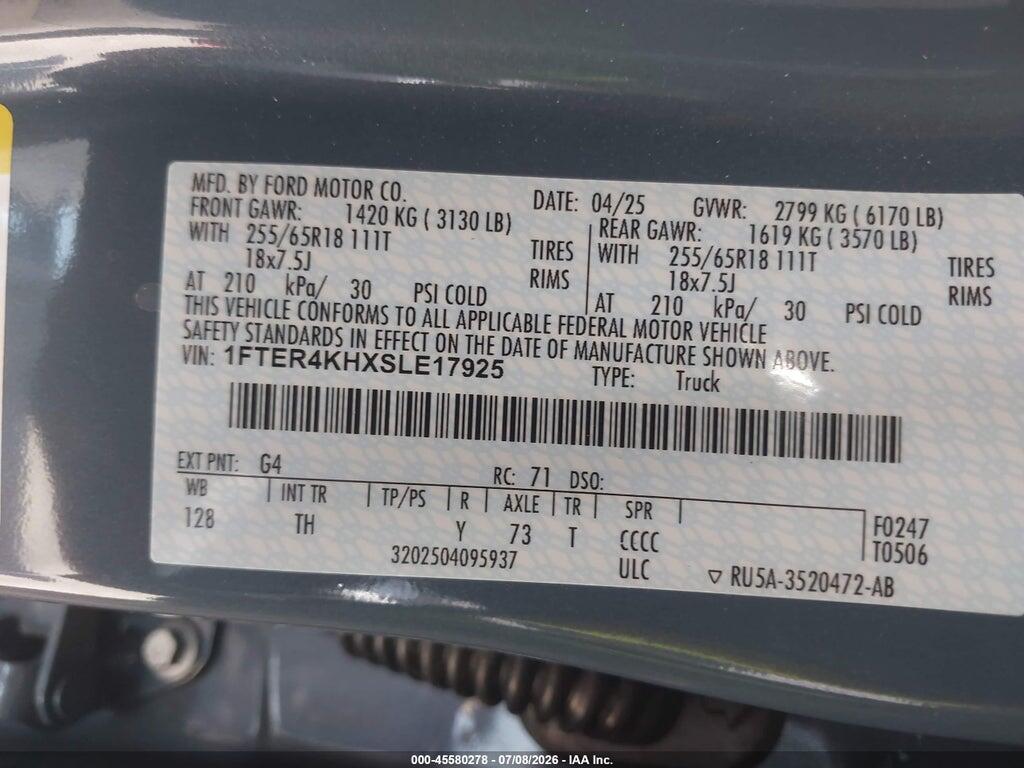 1FTER4KHXSLE17925 2025 FORD RANGER photo no. 9