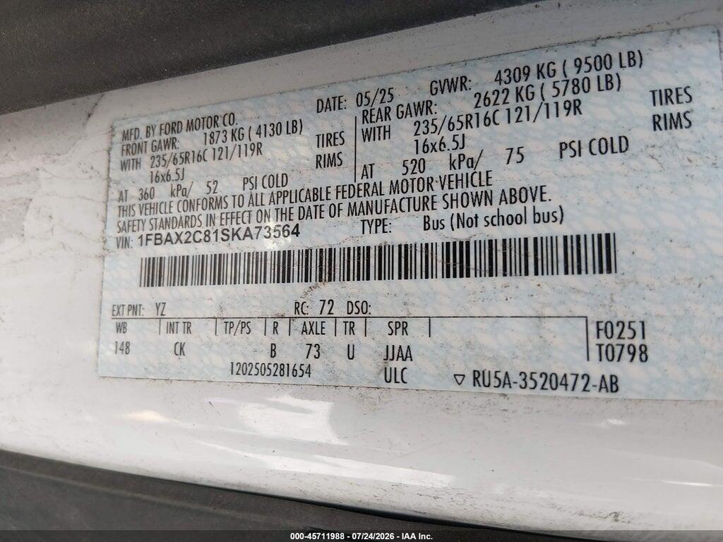 1FBAX2C81SKA73564 2025 FORD TRANSIT-350 PASSENGER VAN photo no. 9