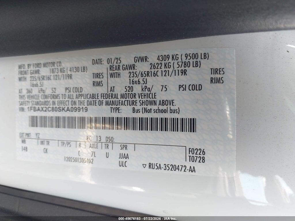 1FBAX2C80SKA09919 2025 FORD TRANSIT-350 PASSENGER VAN photo no. 9
