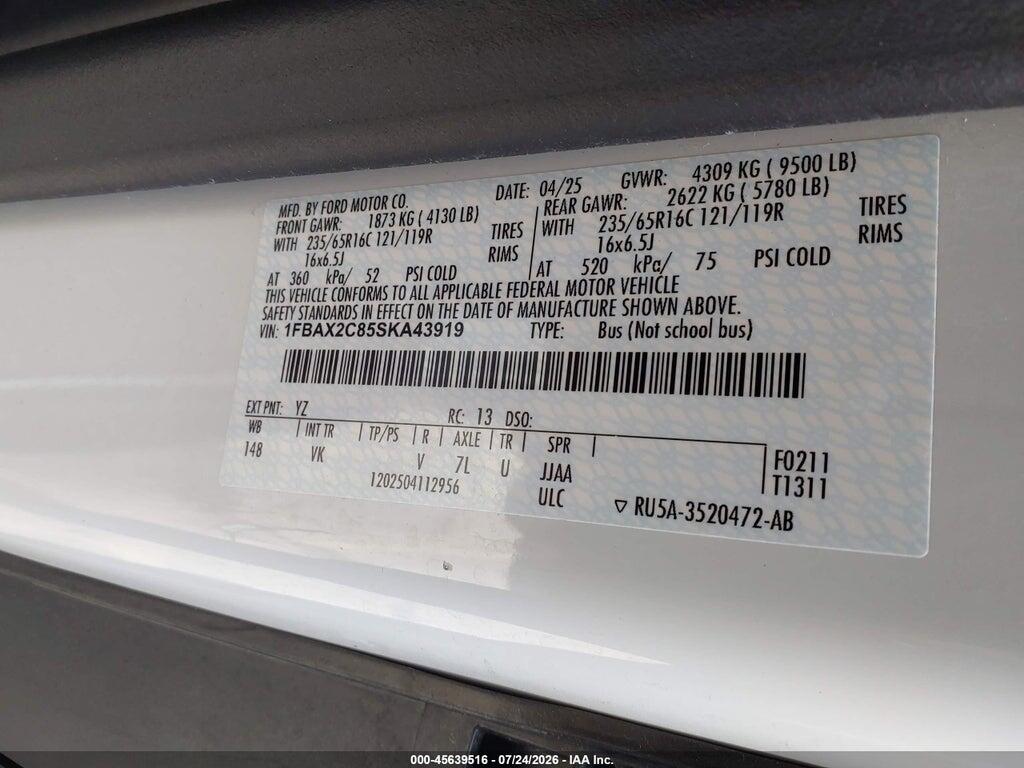 1FBAX2C85SKA43919 2025 FORD TRANSIT-350 PASSENGER VAN photo no. 9