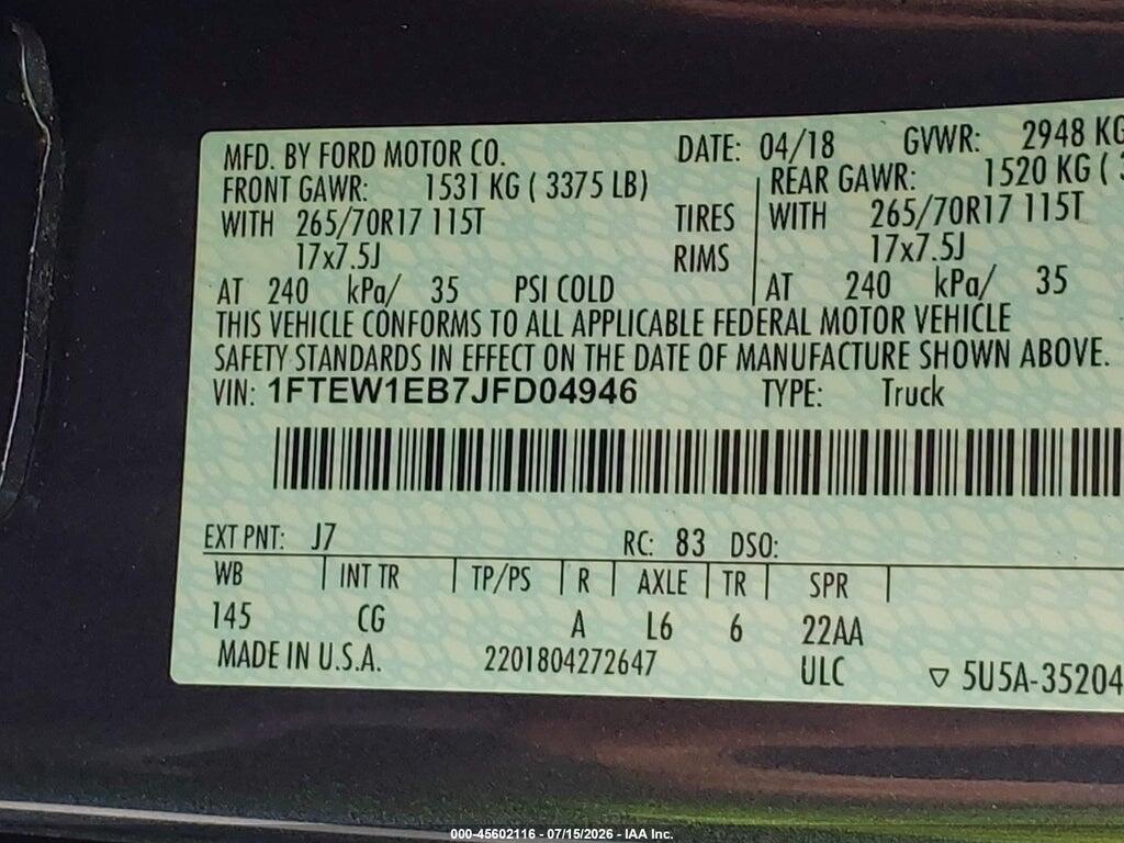 1FTEW1EB7JFD04946 2018 FORD F-150 photo no. 9