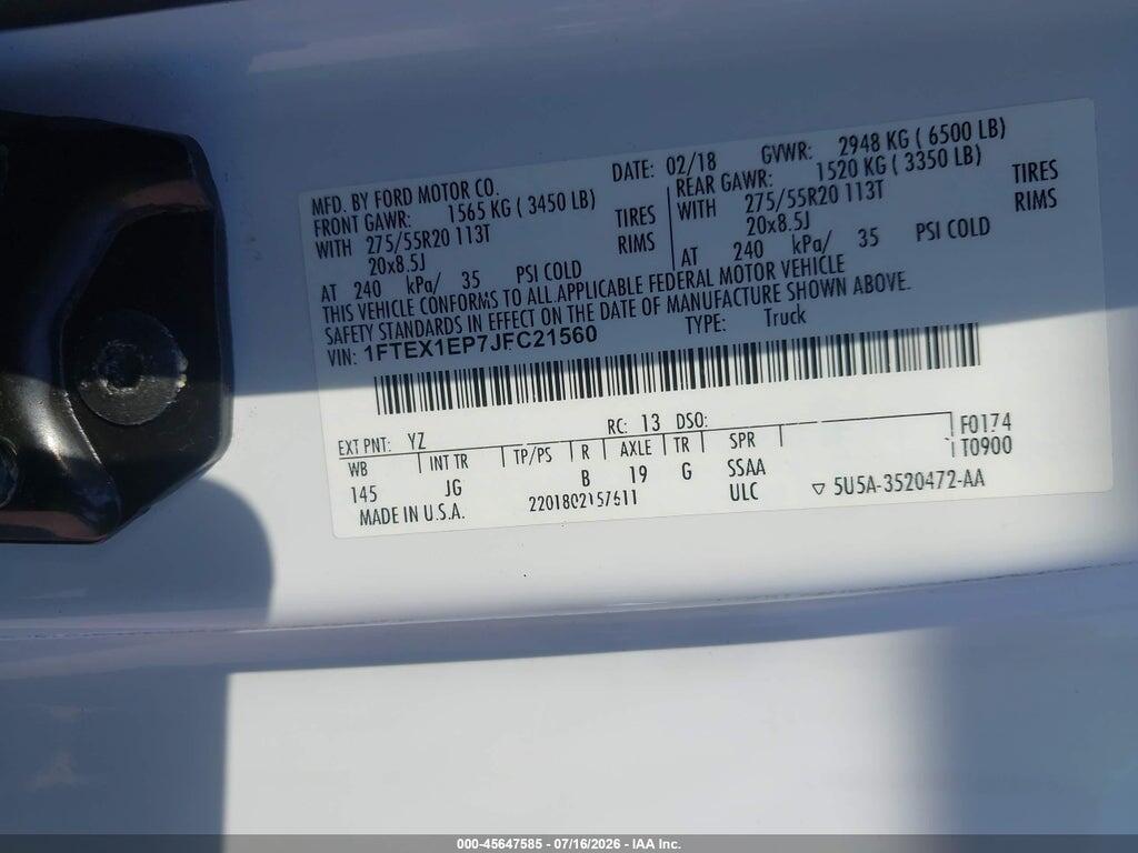1FTEX1EP7JFC21560 2018 FORD F-150 photo no. 9