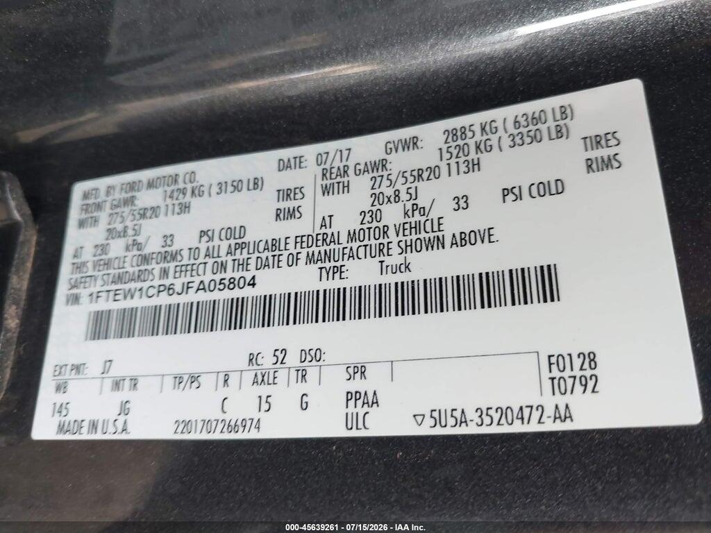 1FTEW1CP6JFA05804 2018 FORD F-150 photo no. 9