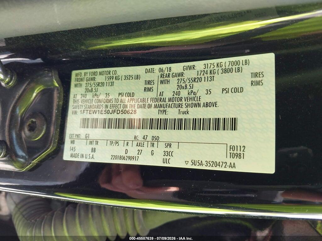 1FTEW1E50JFD50628 2018 FORD F-150 photo no. 9