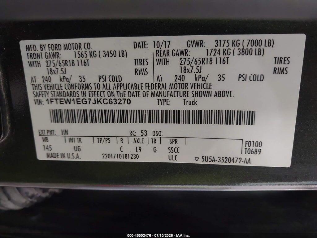 1FTEW1EG7JKC63270 2018 FORD F-150 photo no. 9