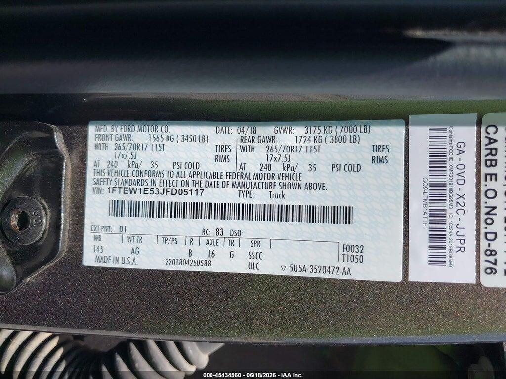 1FTEW1E53JFD05117 2018 FORD F-150 photo no. 9