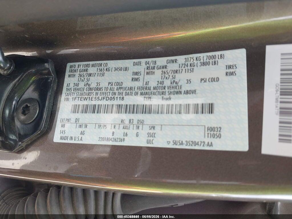 1FTEW1E55JFD05118 2018 FORD F-150 photo no. 9