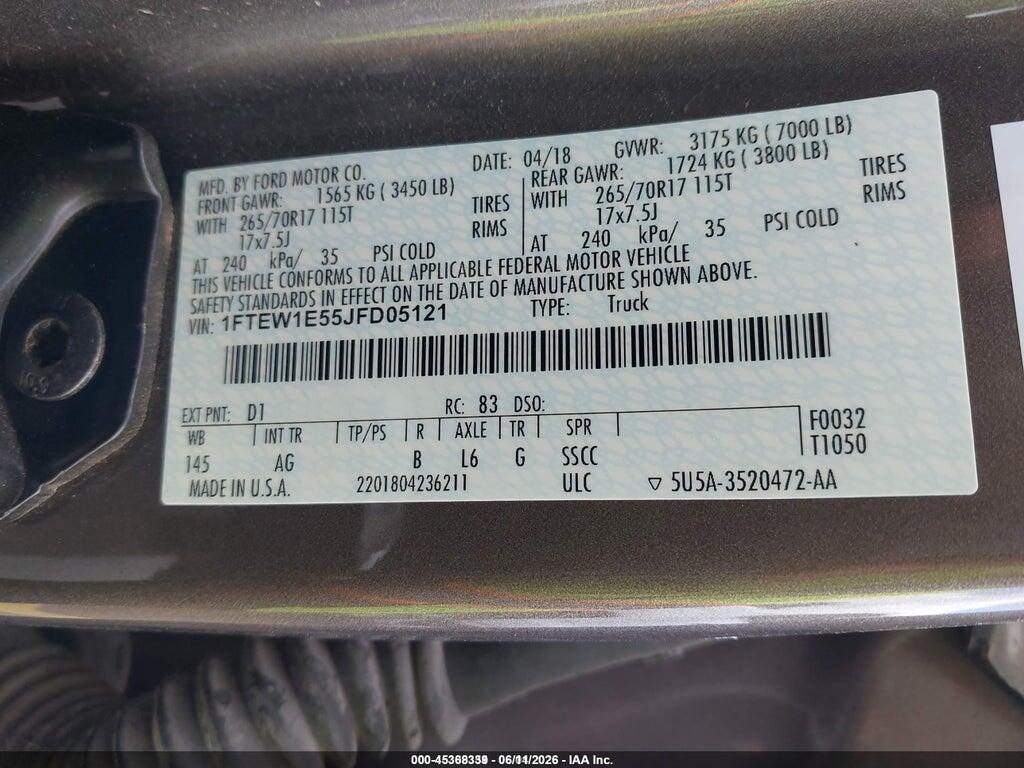 1FTEW1E55JFD05121 2018 FORD F-150 photo no. 9