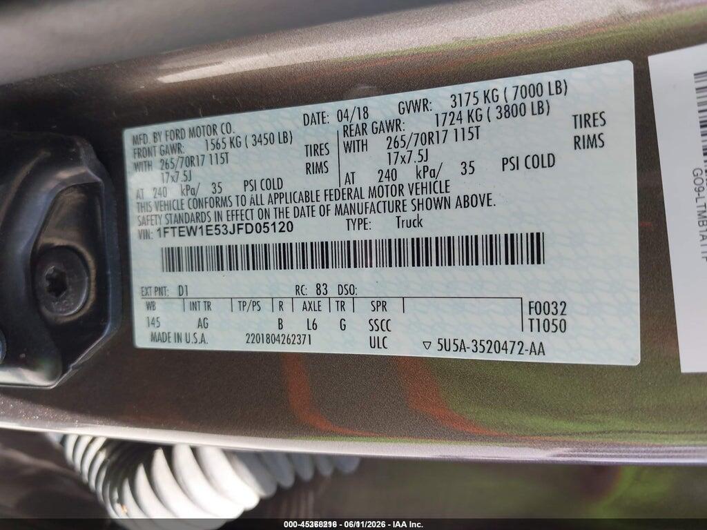 1FTEW1E53JFD05120 2018 FORD F-150 photo no. 9