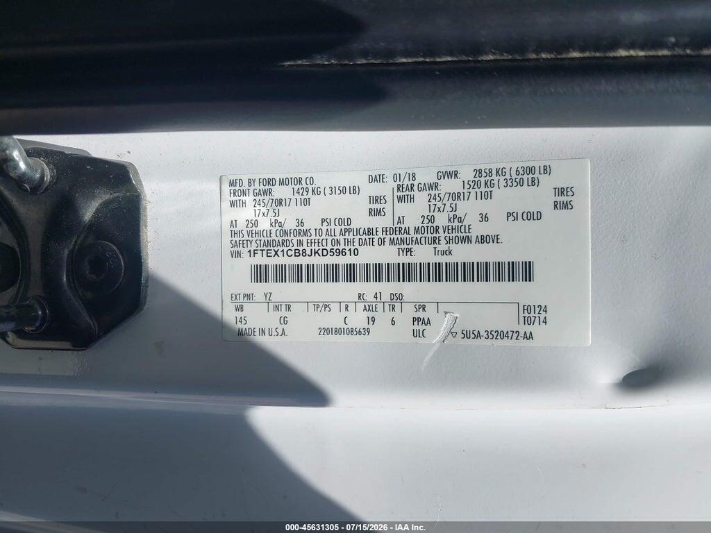 1FTEX1CB8JKD59610 2018 FORD F-150 photo no. 9