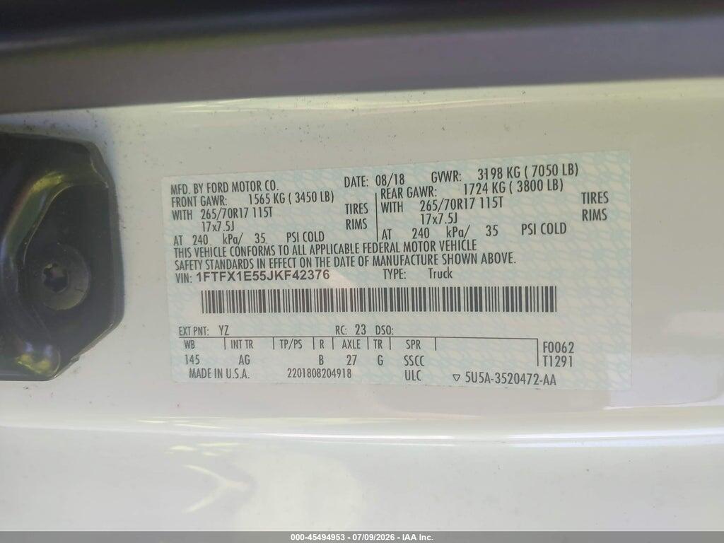 1FTFX1E55JKF42376 2018 FORD F-150 photo no. 9