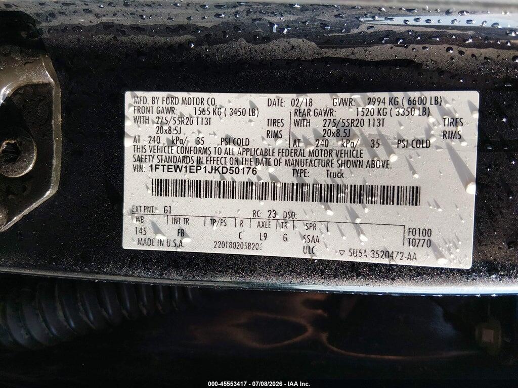 1FTEW1EP1JKD50176 2018 FORD F-150 photo no. 9