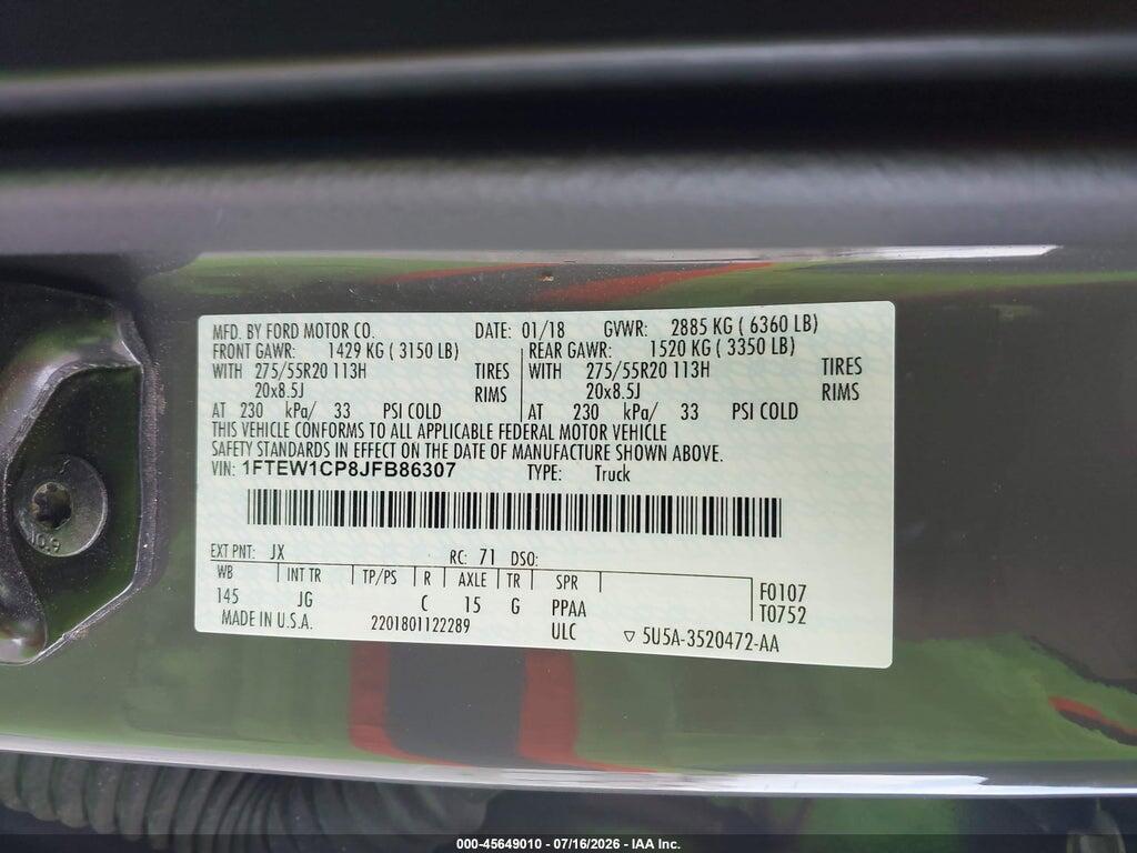 1FTEW1CP8JFB86307 2018 FORD F-150 photo no. 9