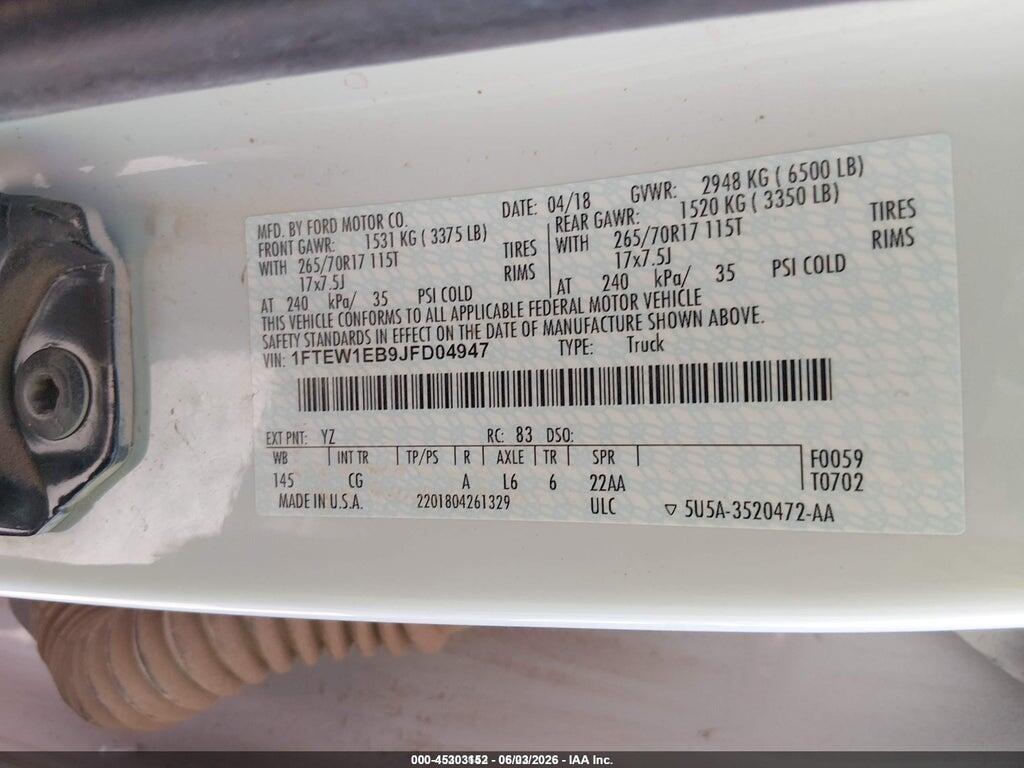 1FTEW1EB9JFD04947 2018 FORD F-150 photo no. 9