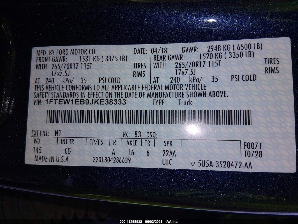 1FTEW1EB9JKE38333 2018 FORD F-150 photo no. 9