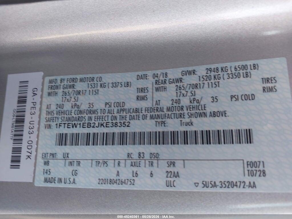 1FTEW1EB2JKE38352 2018 FORD F-150 photo no. 9