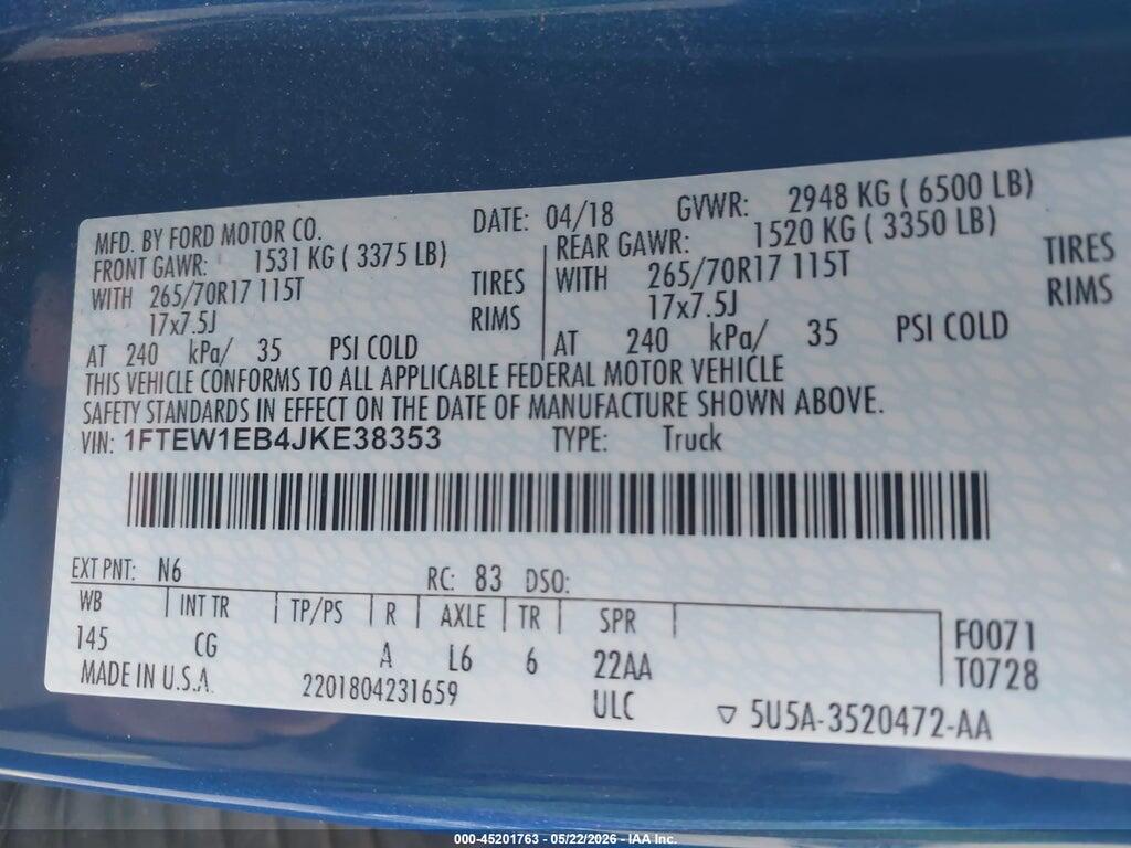 1FTEW1EB4JKE38353 2018 FORD F-150 photo no. 9