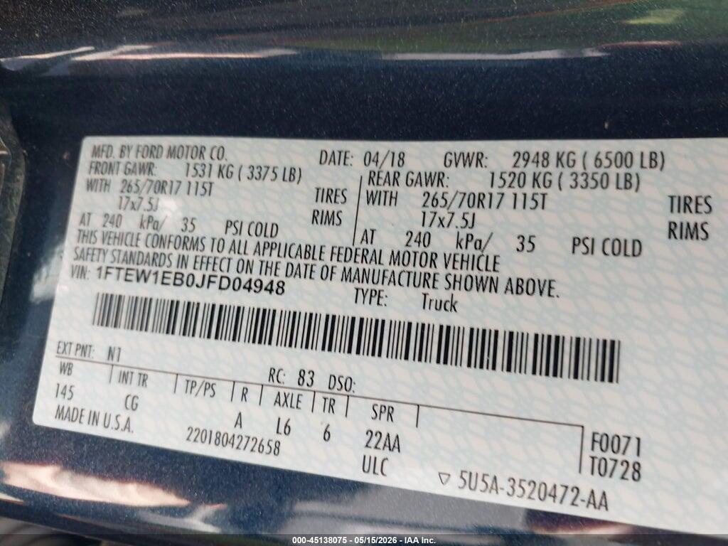 1FTEW1EB0JFD04948 2018 FORD F-150 photo no. 9
