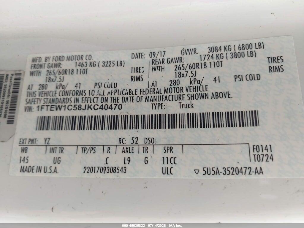 1FTEW1C58JKC40470 2018 FORD F-150 photo no. 9