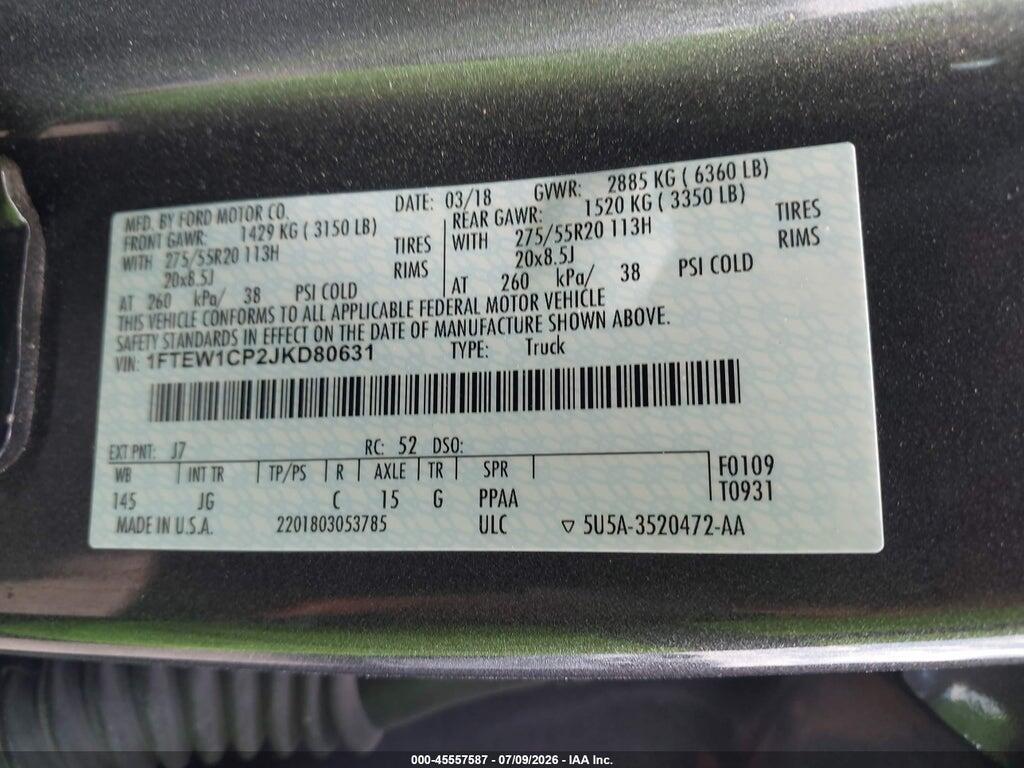 1FTEW1CP2JKD80631 2018 FORD F-150 photo no. 9