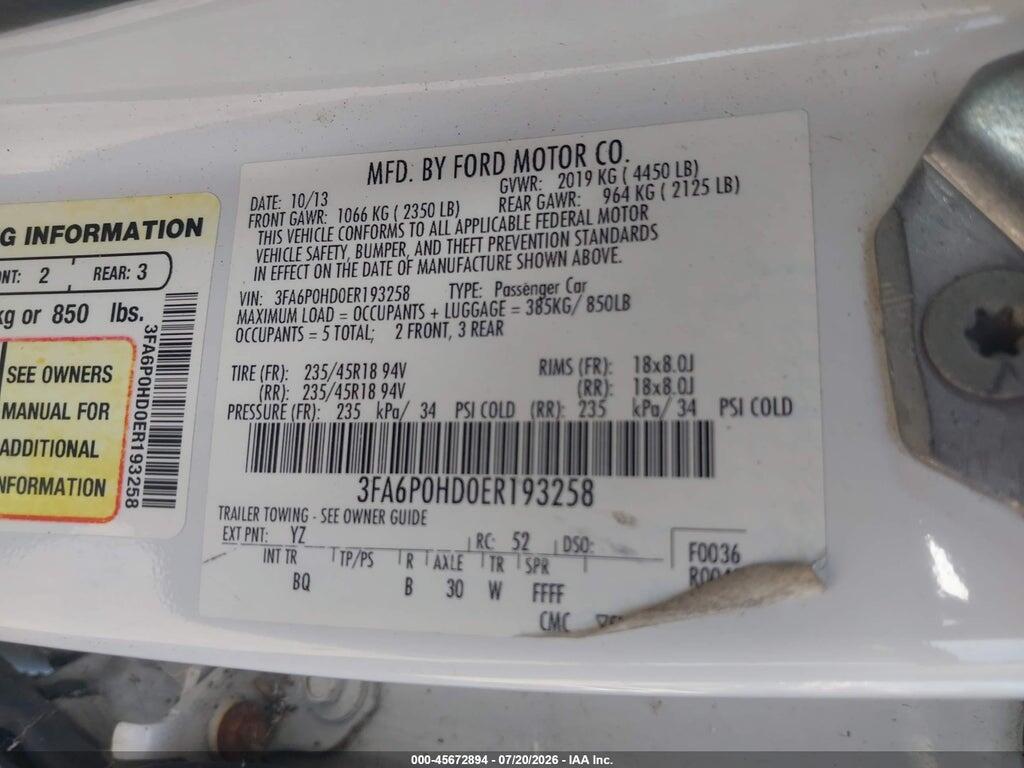 3FA6P0HD0ER193258 2014 FORD FUSION photo no. 9