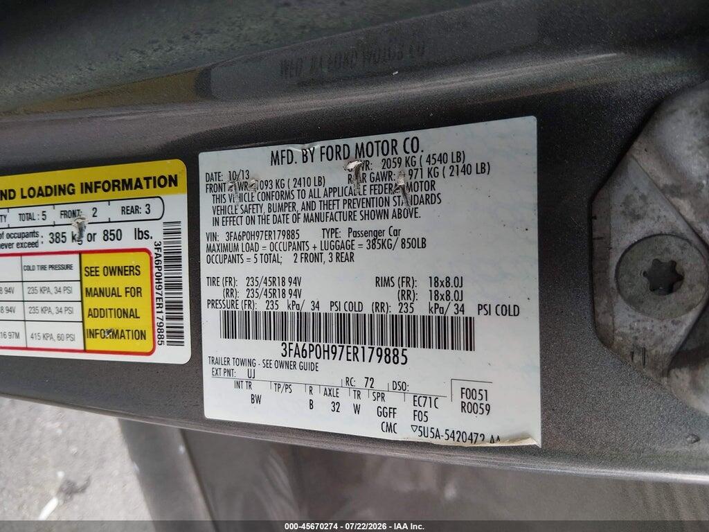 3FA6P0H97ER179885 2014 FORD FUSION photo no. 9