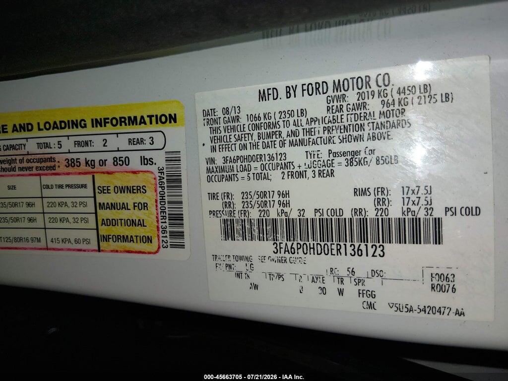 3FA6P0HD0ER136123 2014 FORD FUSION photo no. 9