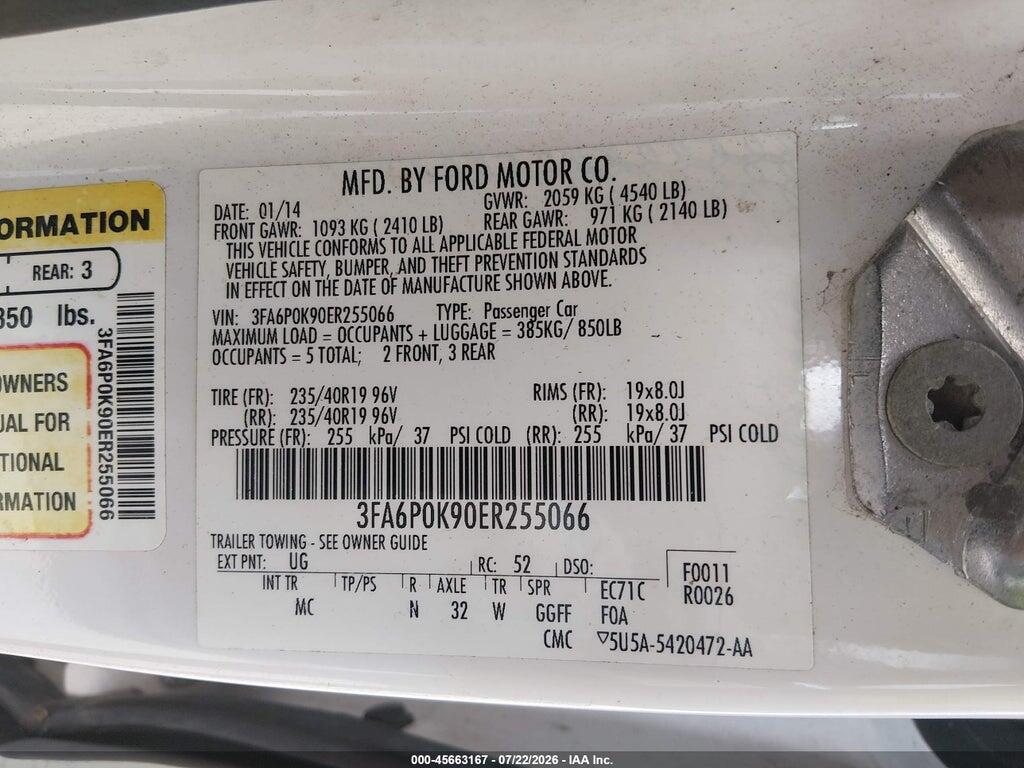 3FA6P0K90ER255066 2014 FORD FUSION photo no. 9