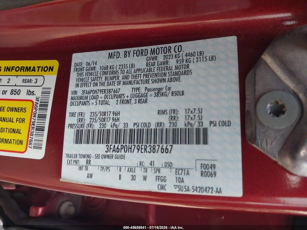 3FA6P0H79ER387667 2014 FORD FUSION photo no. 9