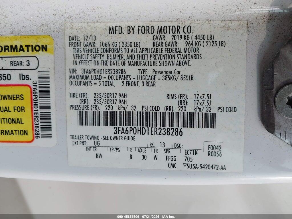 3FA6P0HD1ER238286 2014 FORD FUSION photo no. 9