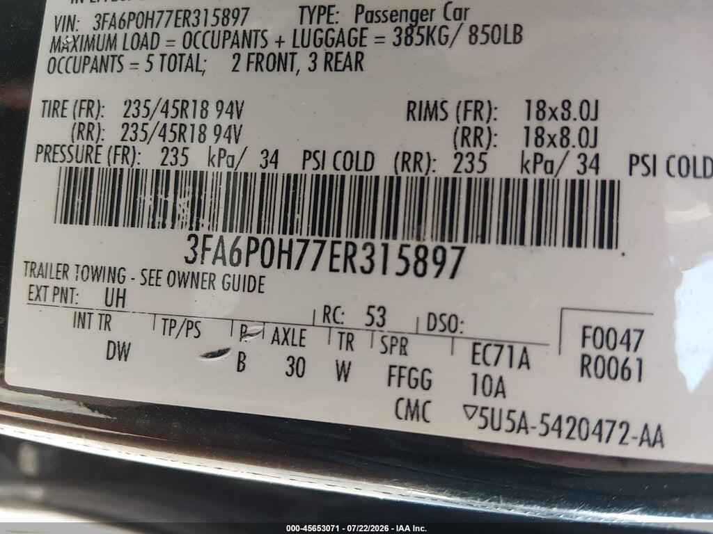 3FA6P0H77ER315897 2014 FORD FUSION photo no. 9