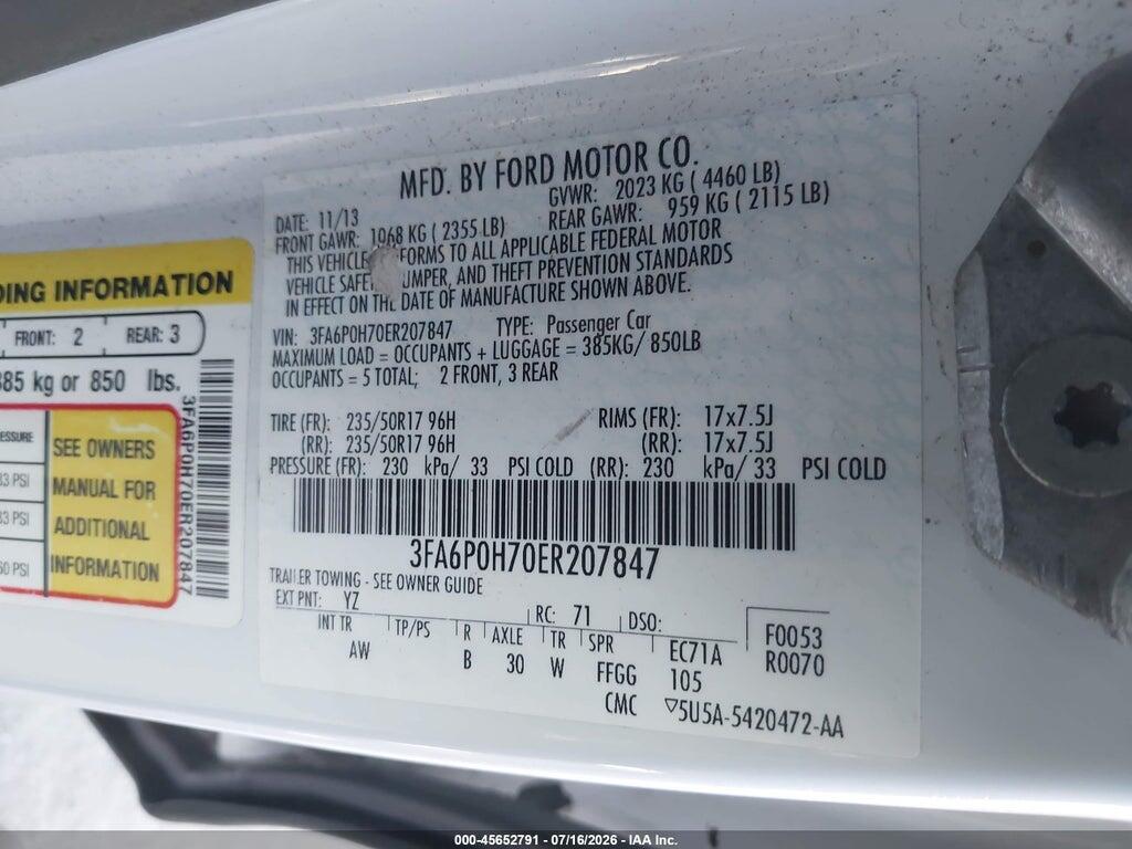 3FA6P0H70ER207847 2014 FORD FUSION photo no. 9