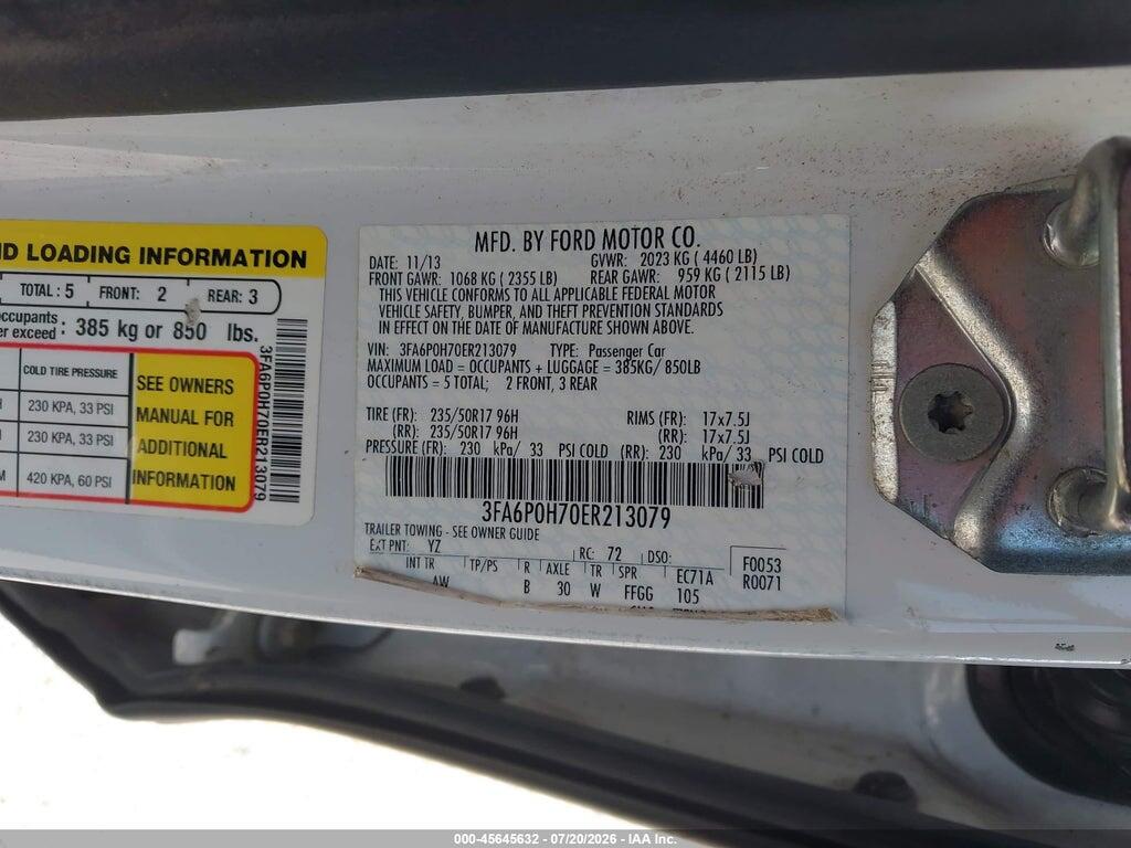 3FA6P0H70ER213079 2014 FORD FUSION photo no. 9