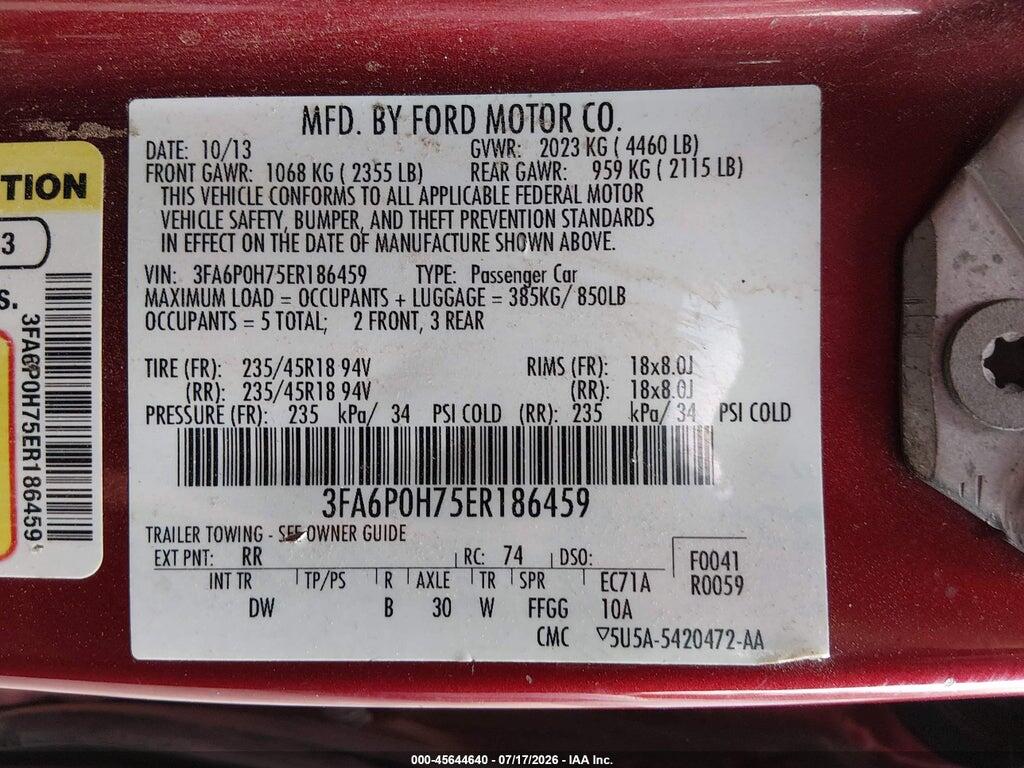 3FA6P0H75ER186459 2014 FORD FUSION photo no. 9