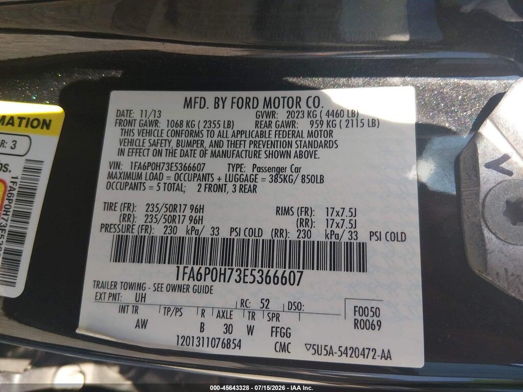 1FA6P0H73E5366607 2014 FORD FUSION photo no. 9