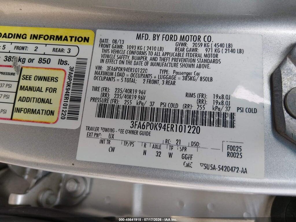 3FA6P0K94ER101220 2014 FORD FUSION photo no. 9