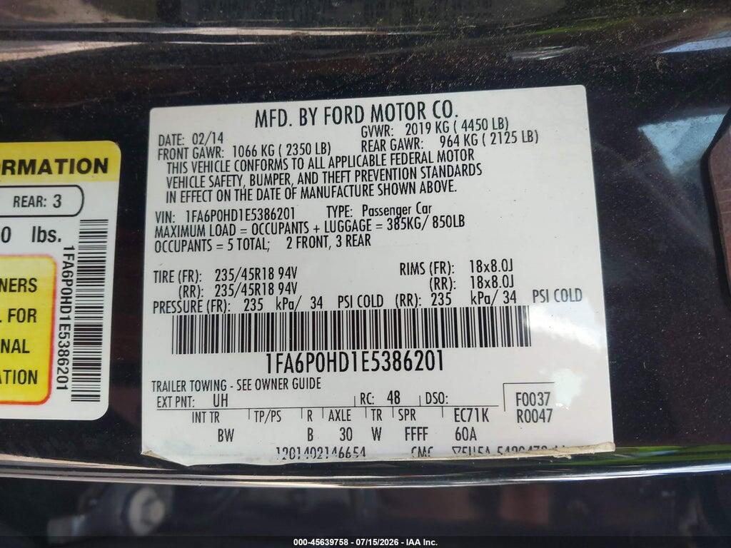1FA6P0HD1E5386201 2014 FORD FUSION photo no. 9