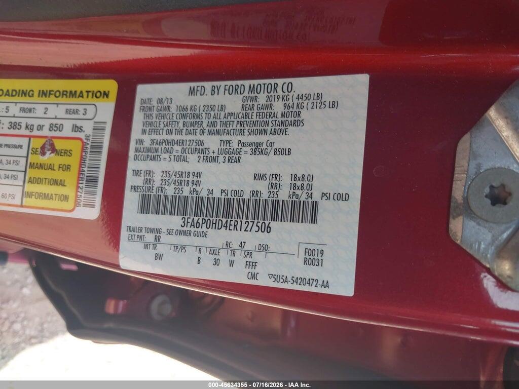 3FA6P0HD4ER127506 2014 FORD FUSION photo no. 9